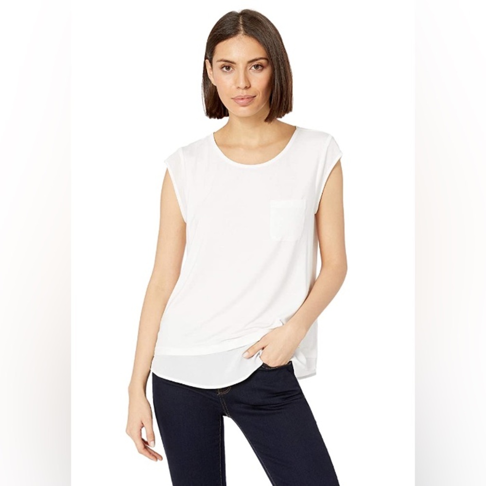 Calvin Klein White Layered-Look T-Shirt Size L Versatile Neutral Soft Girl EUC
